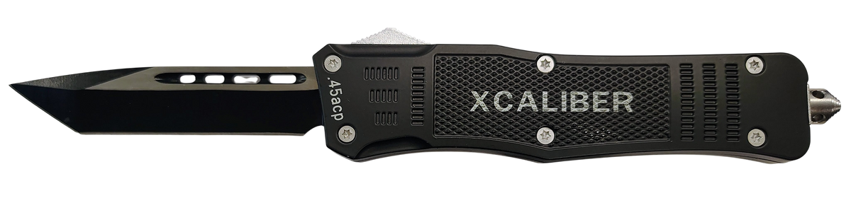 Xcaliber Knife Company 45 ACP Large 3.80" OTF Tanto Plain Black 440C SS Blade - 5.30" Steel Handle