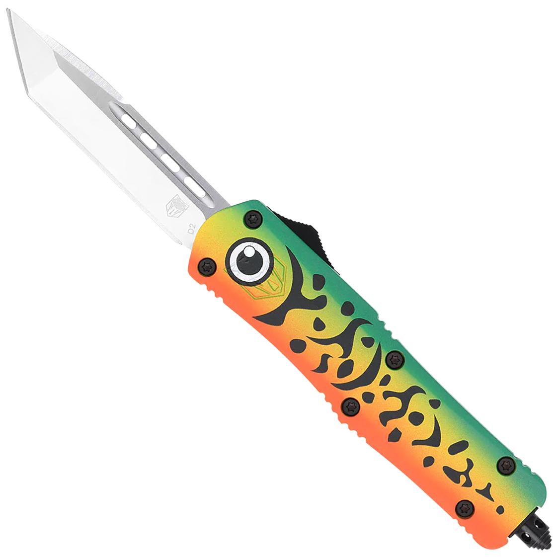 CobraTec FS-3 Fishing Lure Medium 3" OTF Tanto Plain Satin D2 Steel Green Fishing Lure Cerakote Aluminum Handle