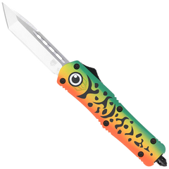 CobraTec FS-3 Fishing Lure Medium 3" OTF Tanto Plain Satin D2 Steel Green Fishing Lure Cerakote Aluminum Handle