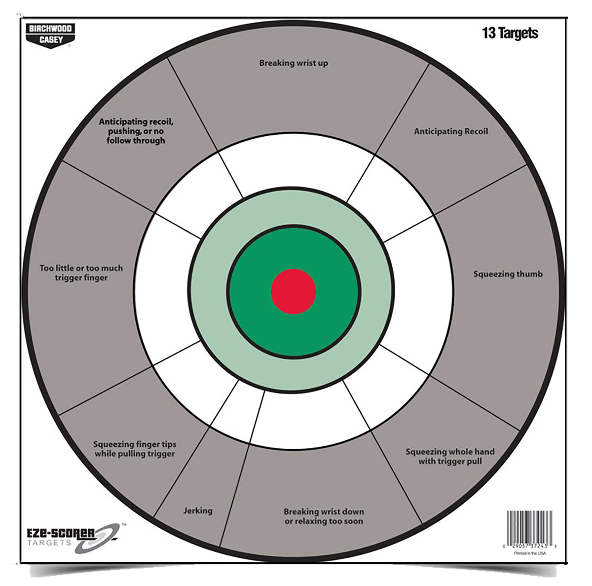 Birchwood Casey 37245 EZE-Scorer 12 in Handgun Trainer Bullseye Paper Target Gray/White 13 Pkg
