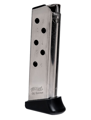 Walther Arms PPK .380 ACP 6-Rd Nickel Detachable Magazine w/Finger Rest