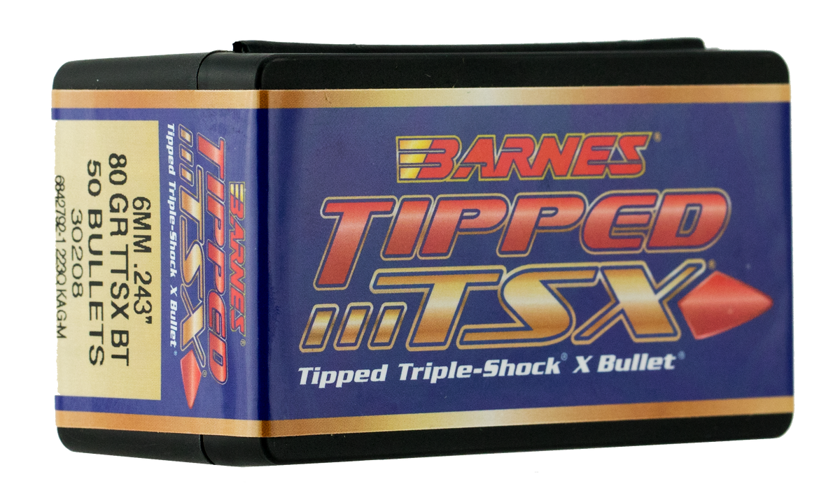 Barnes Bullets Tipped TSX 6mm .243 80gr TTSX Boat Tail 50/Box