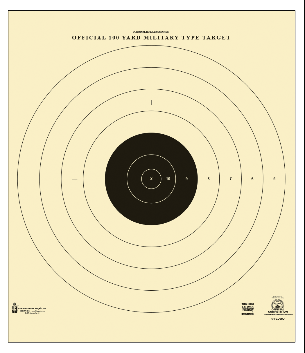 Action Target SR-1 100-Yard Military Bullseye Tagboard Hanging Target 21" x 21" Black/White 100 Per Box