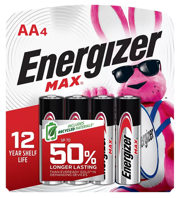 Energizer E91BP4 MAX AA 1.5V Alkaline Batteries (4-Pack) - Silver