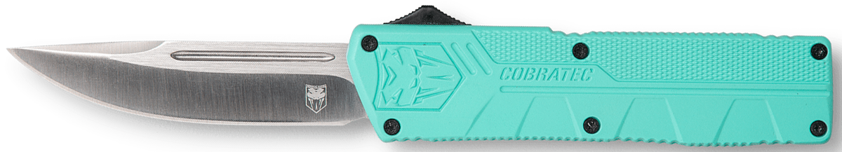 CobraTec Knives Lightweight 3.25" OTF Drop Point Plain D2 Steel Tiffany Blue Aluminum Handle