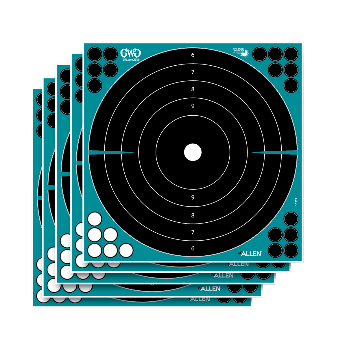 Girls With Guns Splash 12" Self-Adhesive Paper Bullseye Target 5 Pack