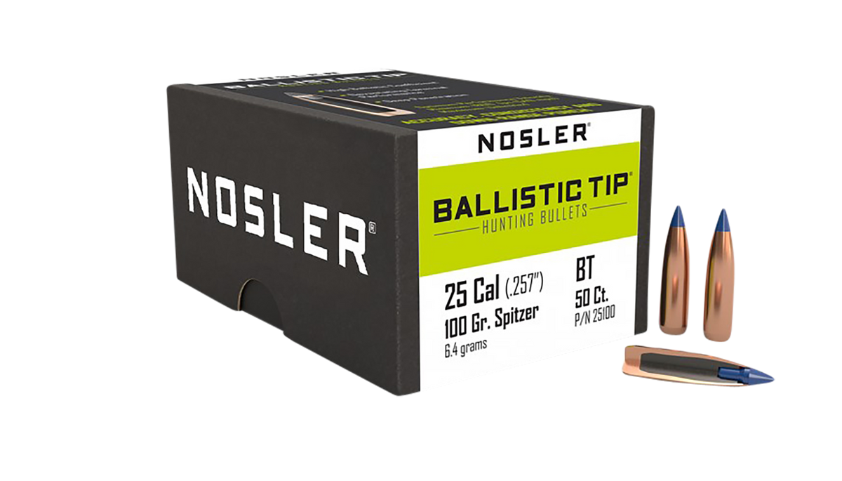 Nosler Ballistic Tip 25 Caliber 100gr Spitzer Reloading Bullets - 50/Box