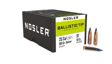 Nosler Ballistic Tip 25 Caliber 100gr Spitzer Reloading Bullets - 50/Box