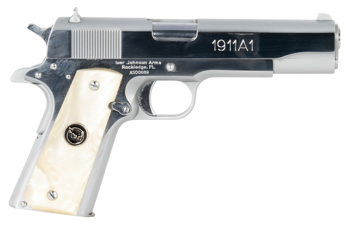 Iver Johnson Arms 1911 38 Super 5" 8+1 Semi-Auto Pistol - Chrome/Pearl