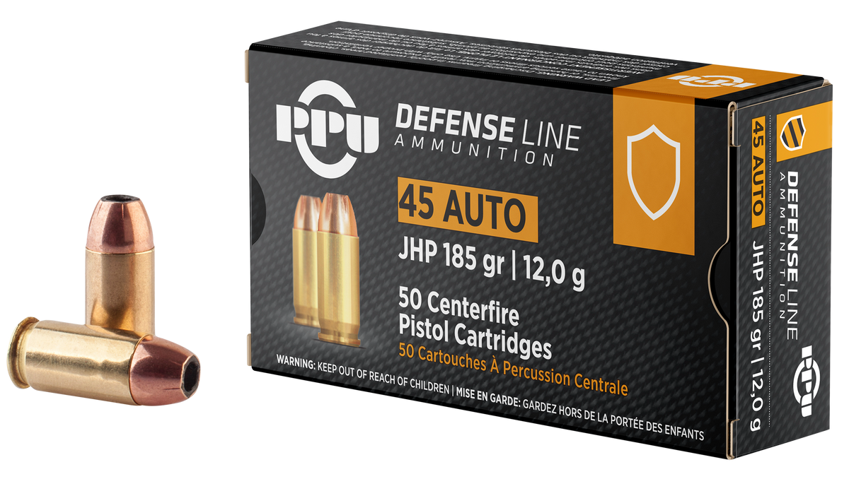 PPU Defense 45 ACP 185 gr Jacketed Hollow Point - Box or Case