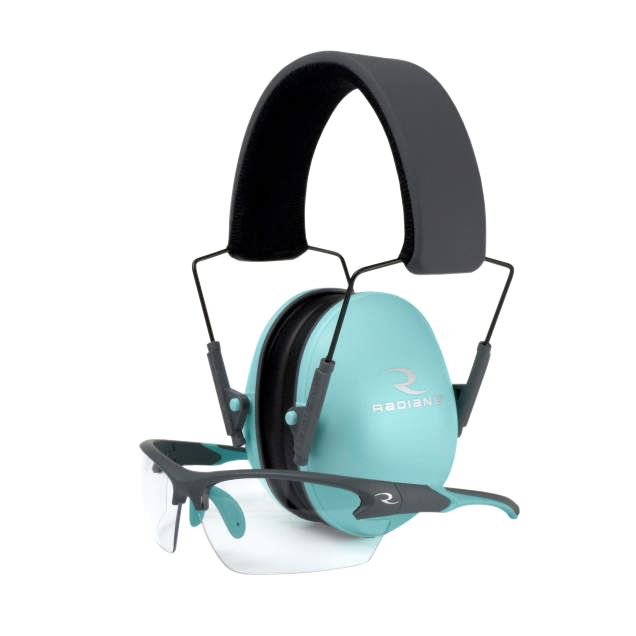 Radians G4 Junior Range Combo 21 dB Lowset Earmuff + Clear Lens Shooting Glasses Charcoal Gray/Aqua