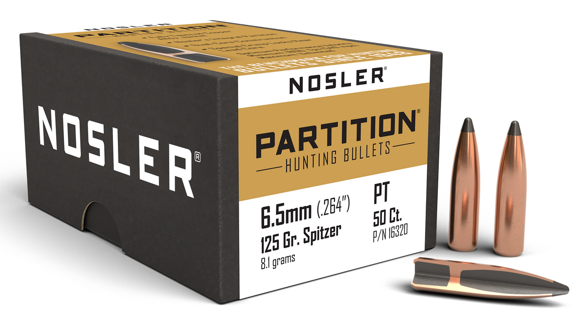 Nosler Partition 6.5 Creedmoor .264 125gr Spitzer Reloading Bullets - 50/Box