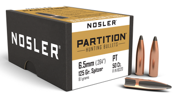 Nosler Partition 6.5 Creedmoor .264 125gr Spitzer Reloading Bullets - 50/Box