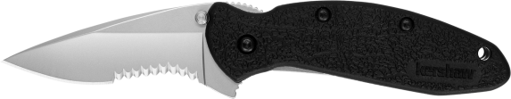 Kershaw Scallion 2.40" Folding Drop Point Part Serrated Bead Blasted Black GFN