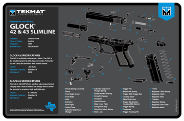 TekMat Glock 42/43 Cleaning Mat 11"x17" Rubber Black/Blue/White - Parts Diagram