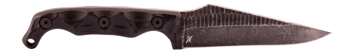 Stroup Knives TU2 4" Fixed Blade Clip Point 1095 Carbon Steel Acid Etched - Black G10 Handle