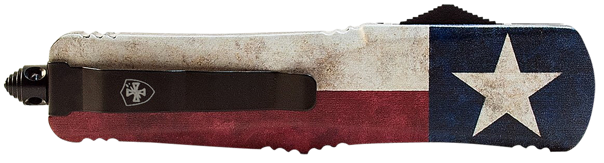 Templar Knife LCAP331 Gen II Captain Large 3.50" OTF Drop Point Plain Black Oxide Stonewashed 440C 5.25" Red/White/Blue w/Star Aluminum Handle Glass Breaker