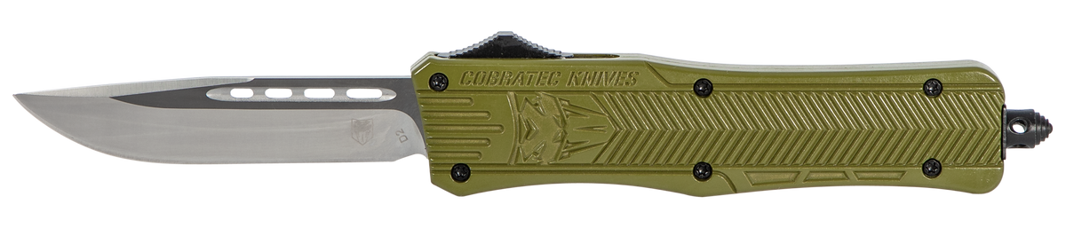CobraTec Knives CTK-1 Medium 3" OTF Drop Point Plain D2 Steel OD Green Aluminum Handle