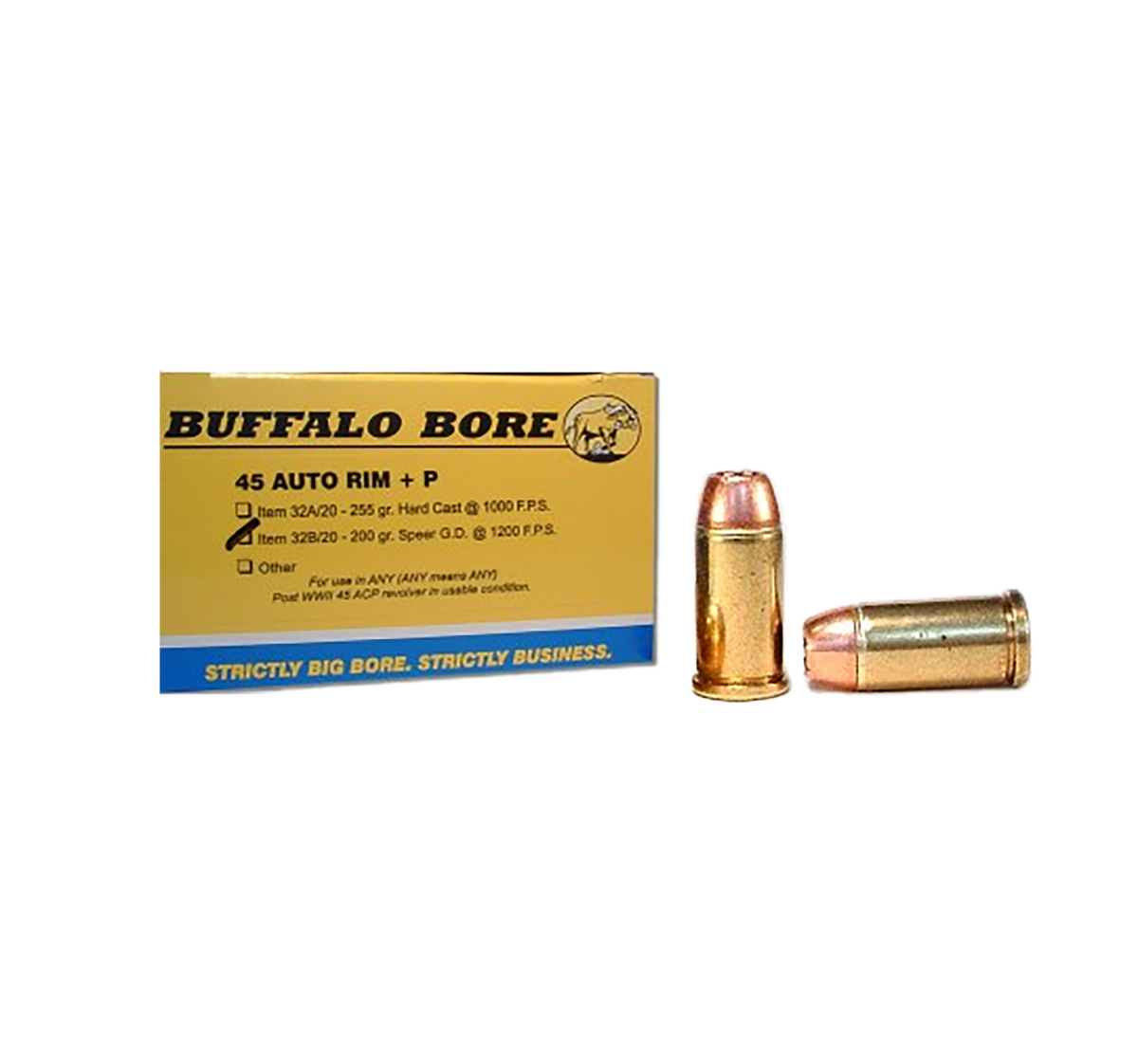 Buffalo Bore Ammunition Strictly Business 45 Auto Rim +P 200gr Jacketed Hollow Point 20 Rd Box - Box or Case