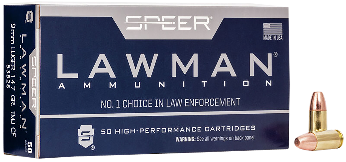 Speer Ammo Lawman Clean-Fire 9mm Luger 147gr TMJ Flat Nose 50/Box - Box or Case