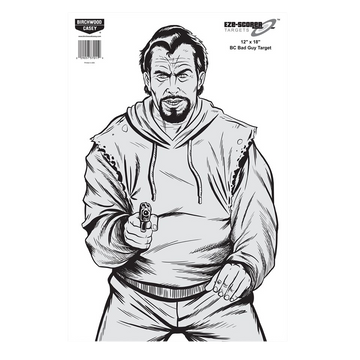 Birchwood Casey 37205 EZE-Scorer Bad Guy Silhouette Paper Hanging Pistol Target 12" x 18" 10 Pk - Black/Gray/White