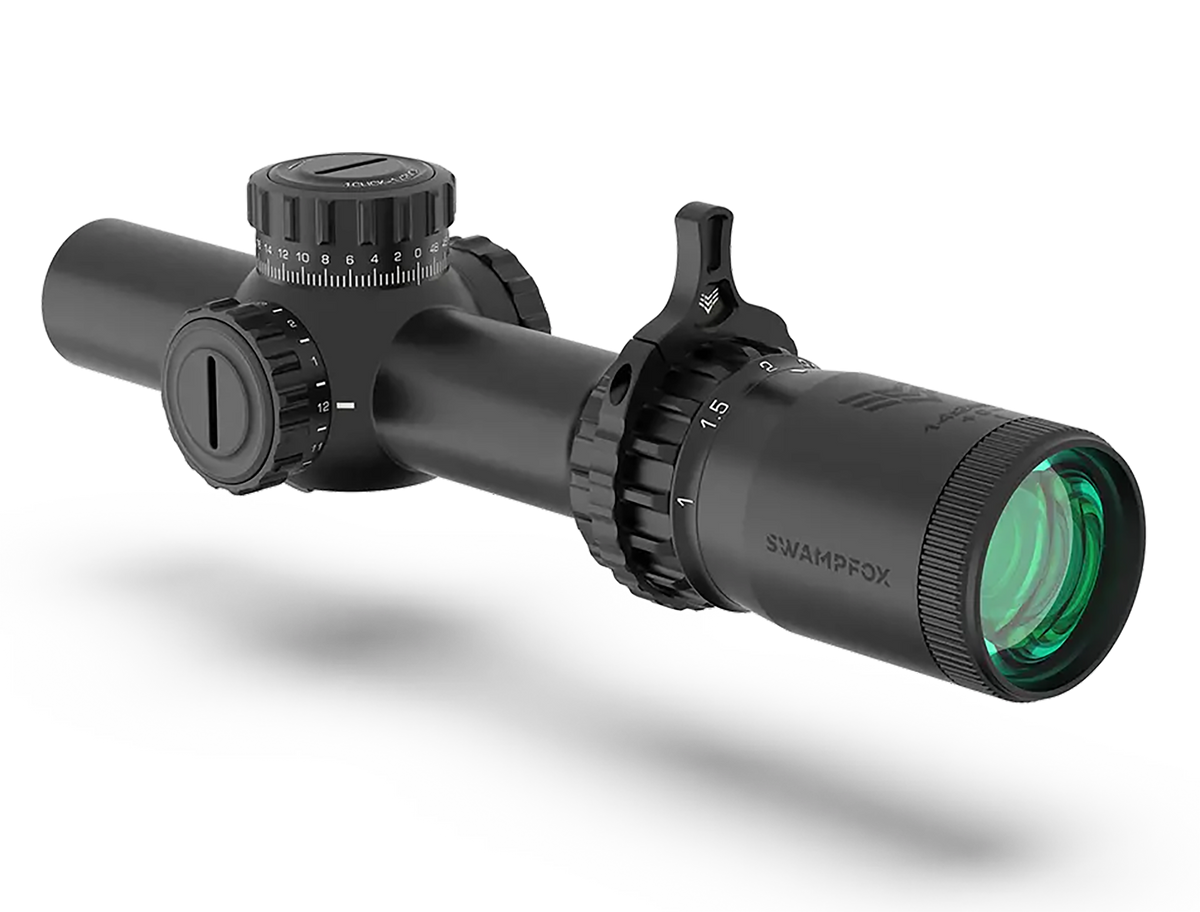 Swampfox Optics Tomahawk II 1-6x 24mm 30mm Tube SFP LPVO Riflescope - Bright Fiber Optic Red Reticle