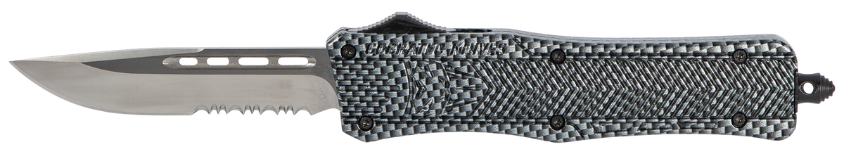 CobraTec Knives CTK-1 Medium 3" OTF Drop Point Part Serrated D2 Steel Carbon Fiber Aluminum Handle