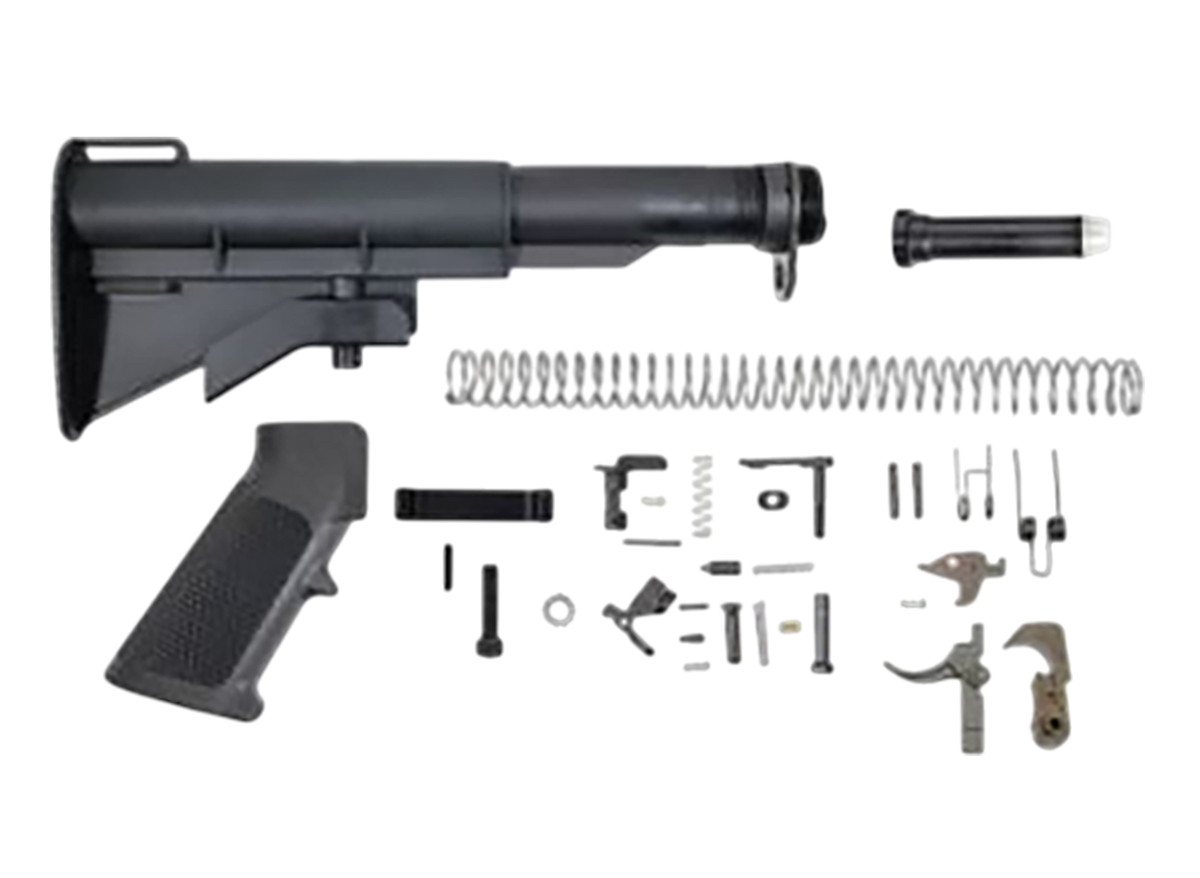 DPMS Panther Arms CAR-15 Lower Build Kit Black A2 Grip, Fiberlite Buttstock