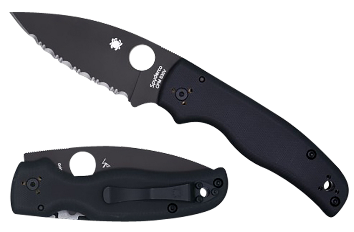 Spyderco Shaman 3.58" Serrated Black DLC CPM-S30V Blade Black G10 Folding Knife