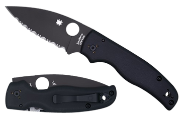 Spyderco Shaman 3.58" Serrated Black DLC CPM-S30V Blade Black G10 Folding Knife