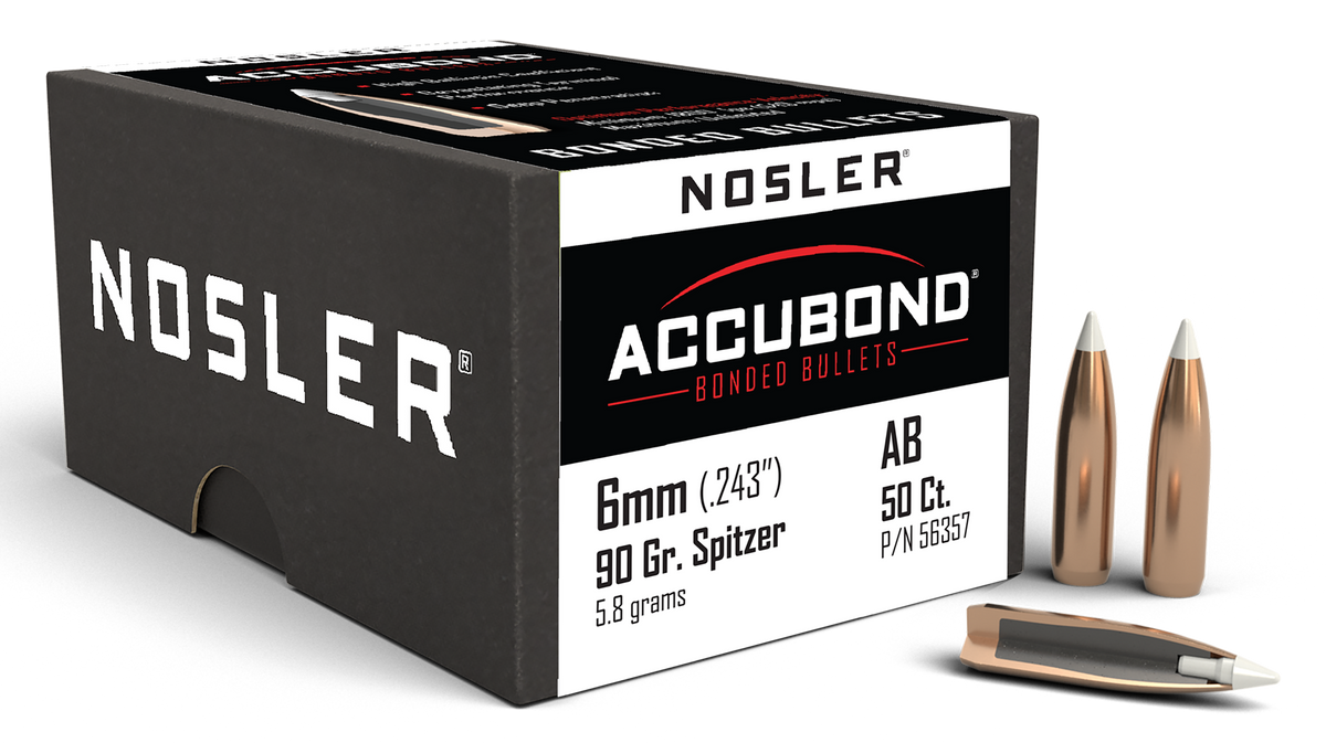 Nosler AccuBond 6mm 90gr Spitzer Point Reloading Bullets - 50/Box