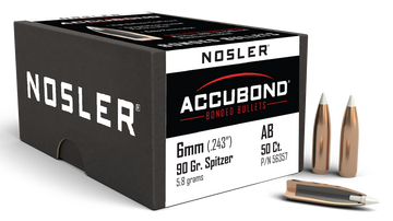 Nosler AccuBond 6mm 90gr Spitzer Point Reloading Bullets - 50/Box