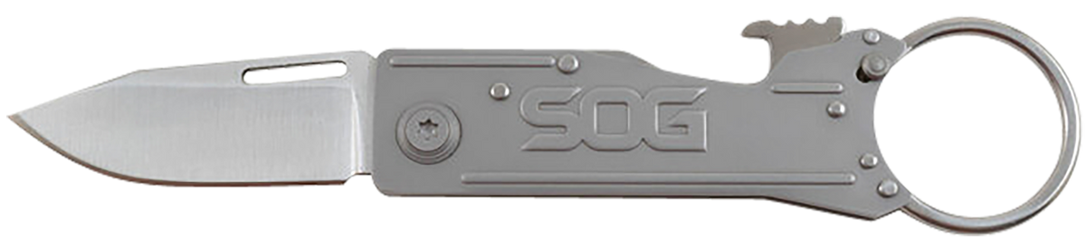 S.O.G KeyTron 1.80" Folding Plain Clip Point 5Cr13MoV SS Blade Gray Stainless Steel Handle