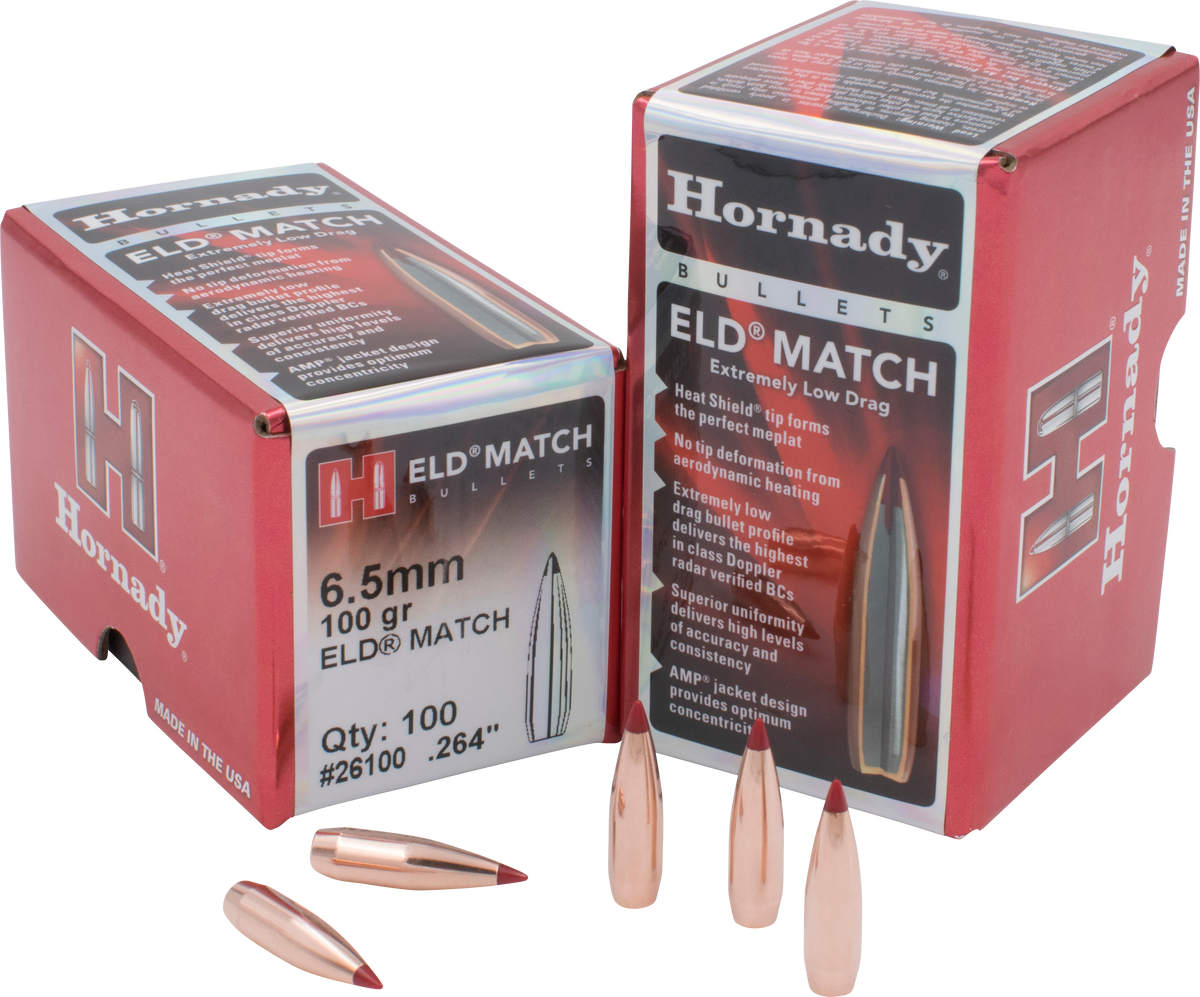 Hornady ELD Match 6.5mm .264 100 gr Polymer Tip Reloading Bullets - 100/Box