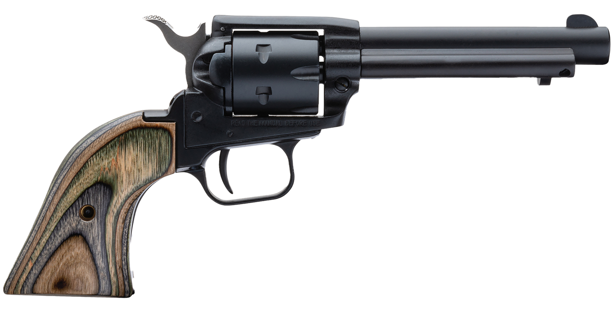 Heritage Mfg Rough Rider 22 LR/22 WMR 4.75" 6-Shot SAO Revolver - Black Satin/Camo Laminate