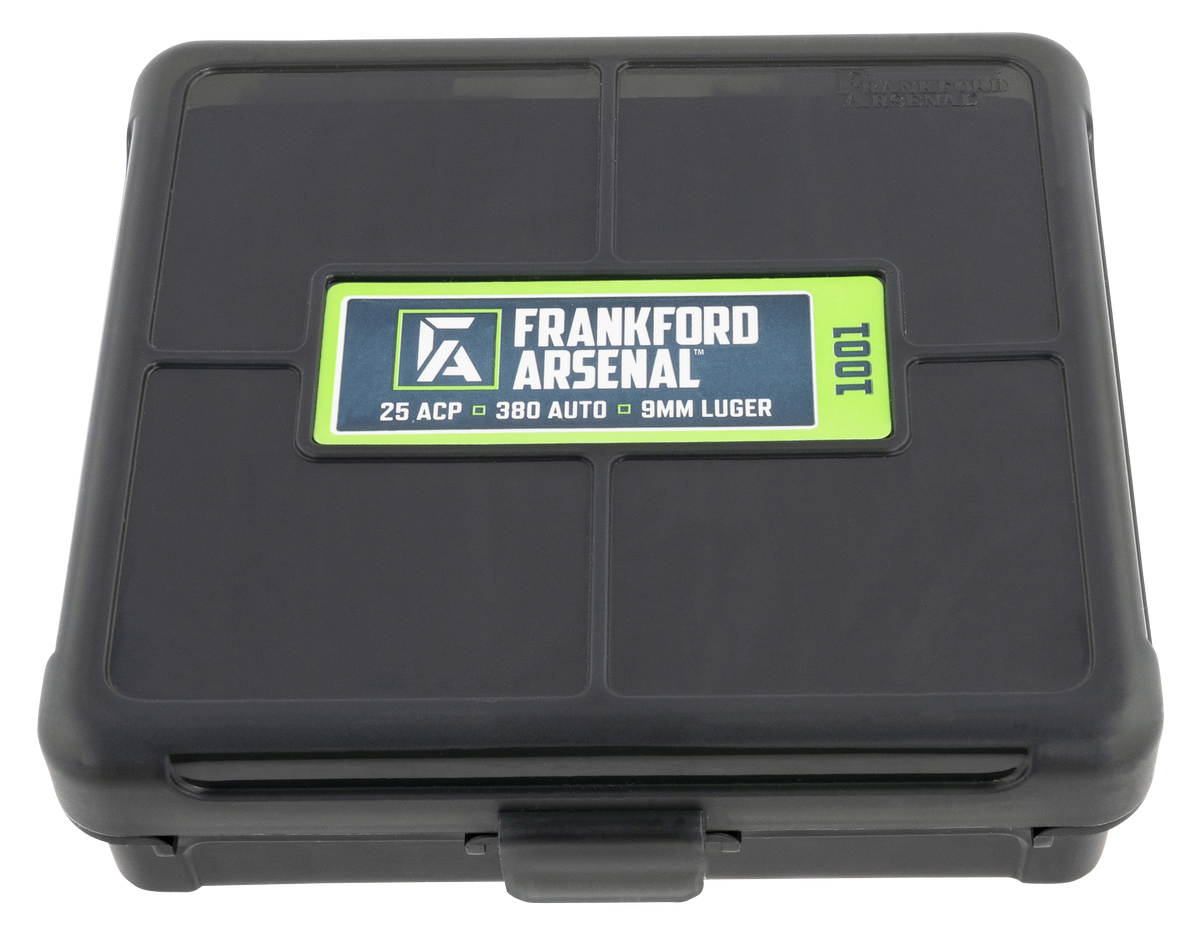 Frankford Arsenal Hinge-Top Ammo Box 9mm/380 ACP/25 ACP 100rd Polymer Black