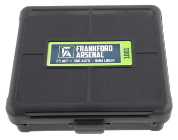 Frankford Arsenal Hinge-Top Ammo Box 9mm/380 ACP/25 ACP 100rd Polymer Black