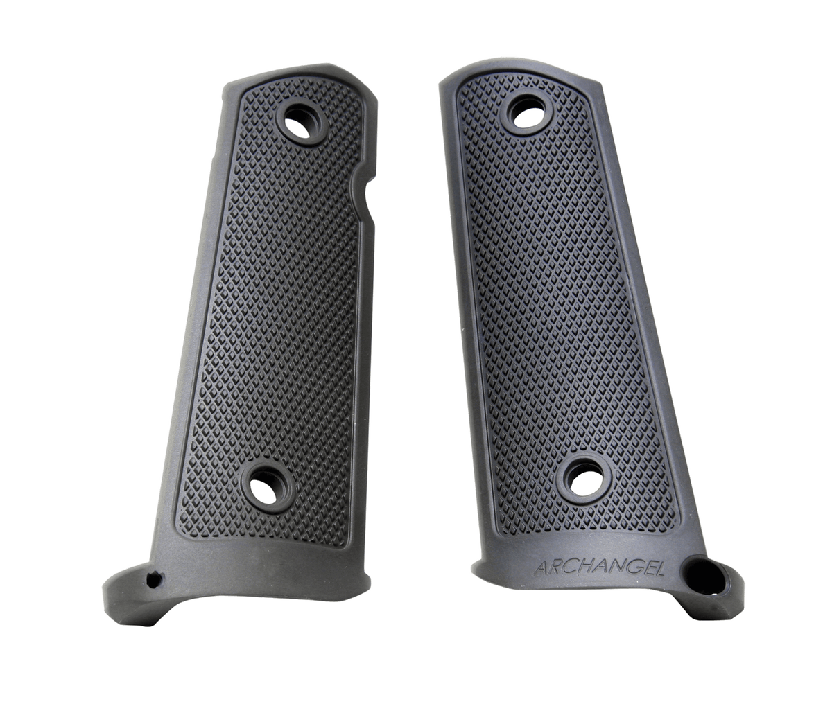 Archangel AA108 1911 Government Aluminum Grip Panels - Black Anodized Diamond Checkering w/ Mag Well Funnel