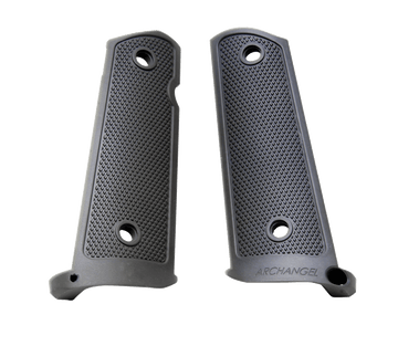 Archangel AA108 1911 Government Aluminum Grip Panels - Black Anodized Diamond Checkering w/ Mag Well Funnel