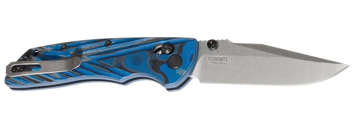 Hogue Deka 3.25" Folding Clip Point Plain Stone Tumbled CPM MagnaCut - G-Mascus Blue Aluminum/G10