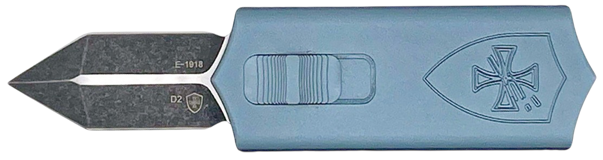 Templar Knife Sentinel Money Clip 1.88" OTF Dagger Plain D2 Steel Black Oxide Stonewashed Powder Coated Blade 3.41" Blue Anodized Aluminum Handle