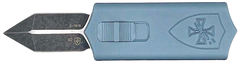 Templar Knife Sentinel Money Clip 1.88" OTF Dagger Plain D2 Steel Black Oxide Stonewashed Powder Coated Blade 3.41" Blue Anodized Aluminum Handle