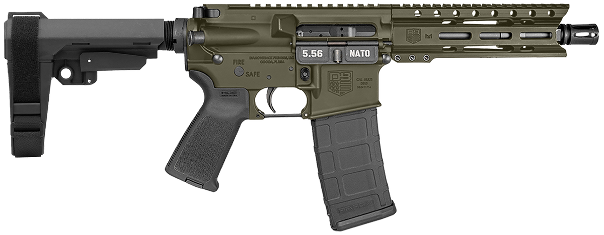 Diamondback DB15 5.56x45mm NATO 7" 30+1 Semi-Auto Pistol - OD Green Cerakote SBA3 Brace
