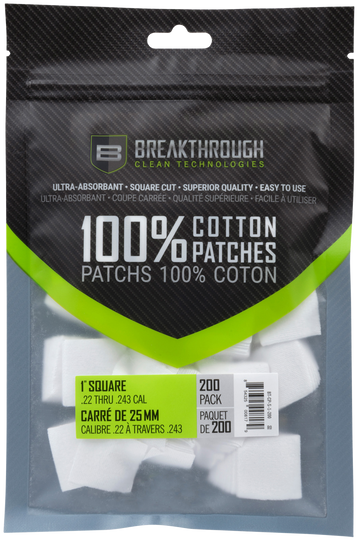 Breakthrough Clean Square Cotton Patches .22-.243 Cal 1 in 200-Pack