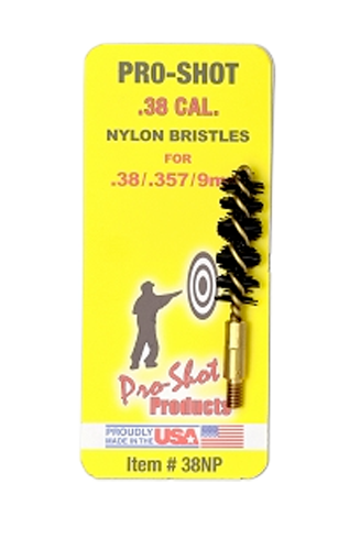 Pro-Shot 38NP Bore Brush .38/9mm Pistol #8-32 Thread Nylon Bristles Brass Core