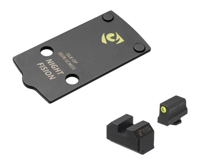 Night Fision GLK-OPBS-507K-43X-YGZX Optic Plate & Backup Tritium Night Sight Combo - Fits Glock 43/43X/48 MOS / Holosun 507K