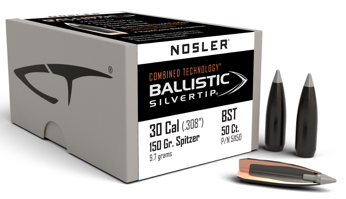 Nosler Ballistic Silvertip .308 30 Cal 150gr Spitzer Bullets - 50/Box