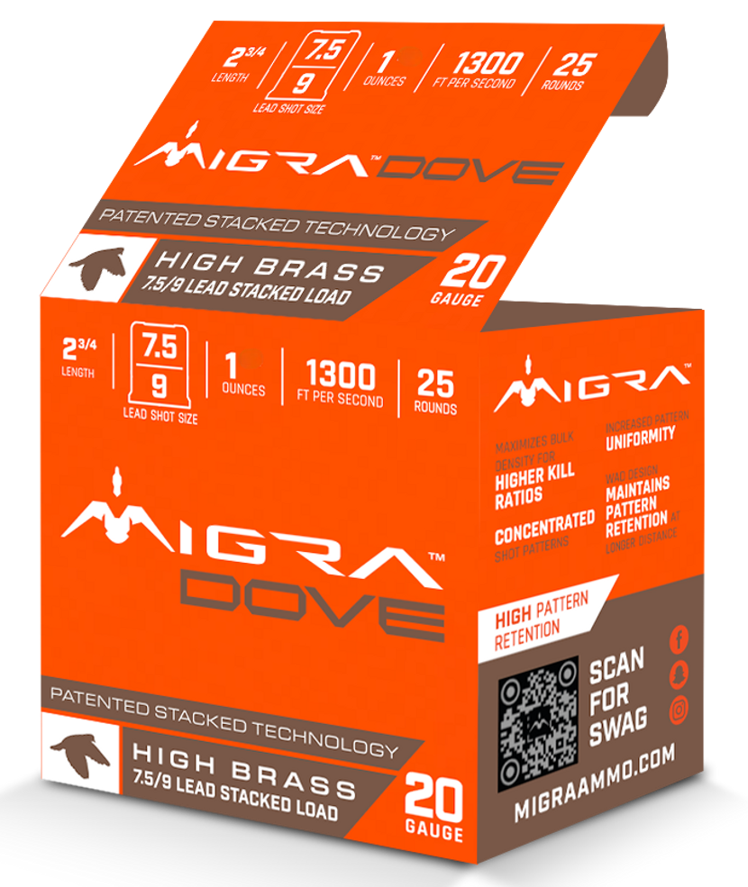 Migra Ammunition Field Lite Dove 20 Gauge 2 3/4" 1 oz 7.5/9 Shot 25 Rd - Box or Case