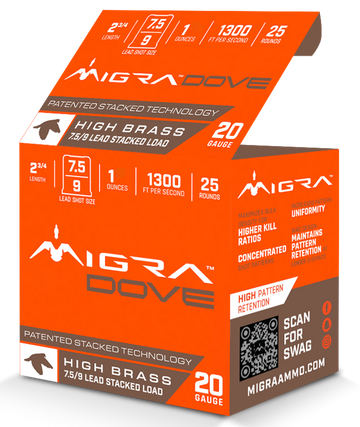 Migra Ammunition Field Lite Dove 20 Gauge 2 3/4" 1 oz 7.5/9 Shot 25 Rd - Box or Case