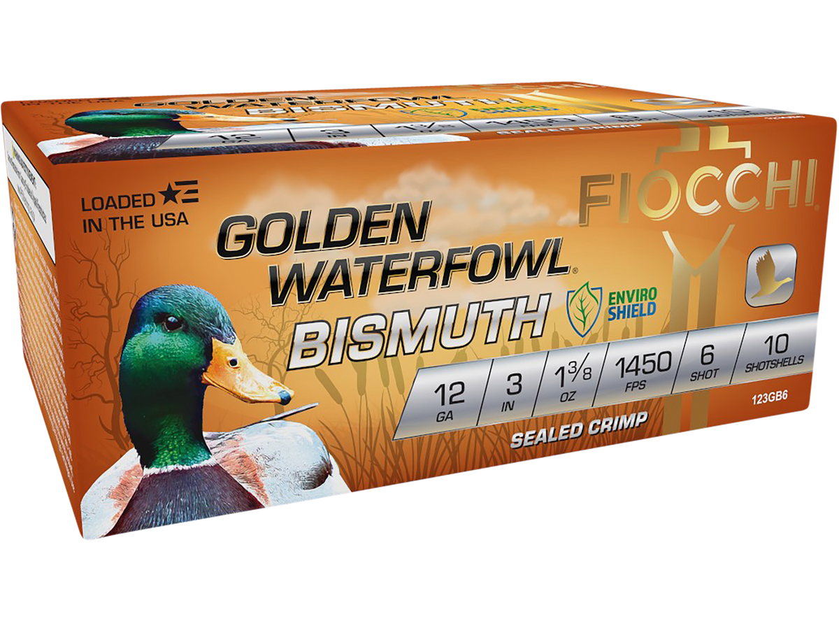 Fiocchi Golden Waterfowl 12 Gauge 3" 1 3/8 oz #6 Shot 1450 fps Bismuth Shotshell - Box or Case